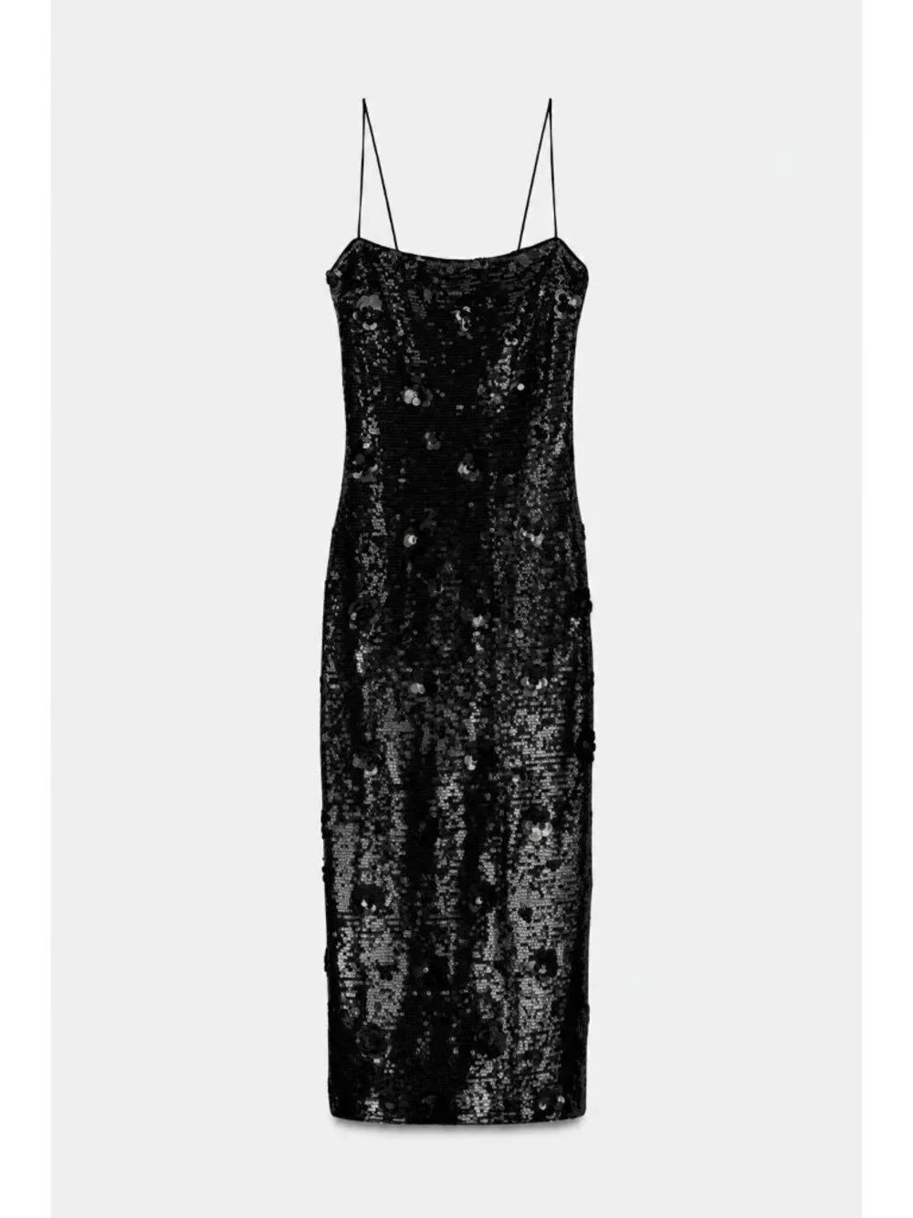 Zara Womens Slip Dress Large Black Sequined Embellished Midi formal 4772/273 NWT